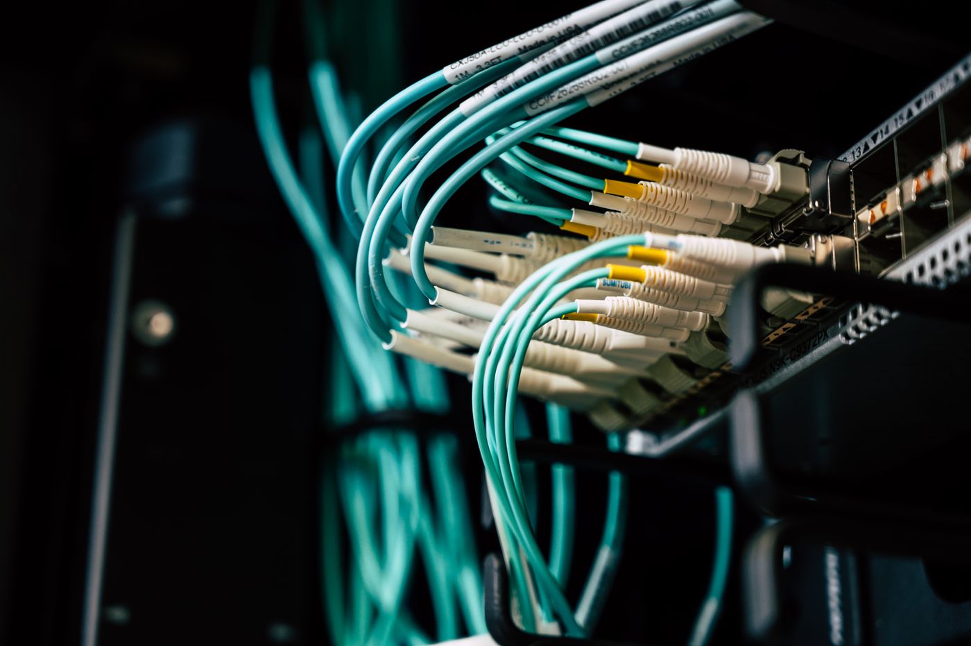 Structured Ethernet cabling connected to a patch panel
